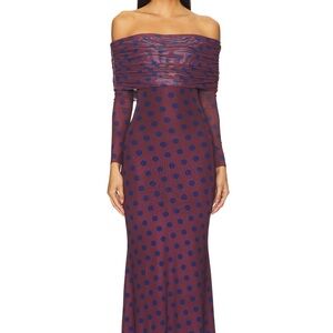 AFRM Burgundy and Navy Polka Dot Dress